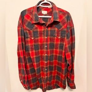 Stetson - Men’s XXL - Red & Blue Flannel Style - Pearl Snap Western Shirt -